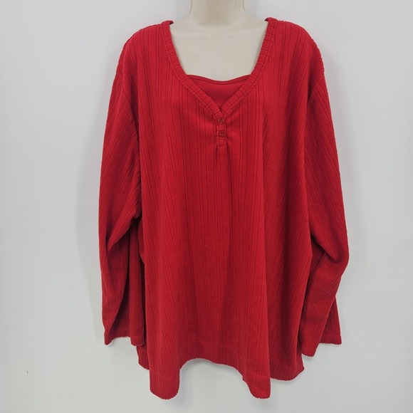 Catherines Sweater Women‎ 4X Red Textured Knit Chenille Pullover Holiday Party - Picture 10 of 10